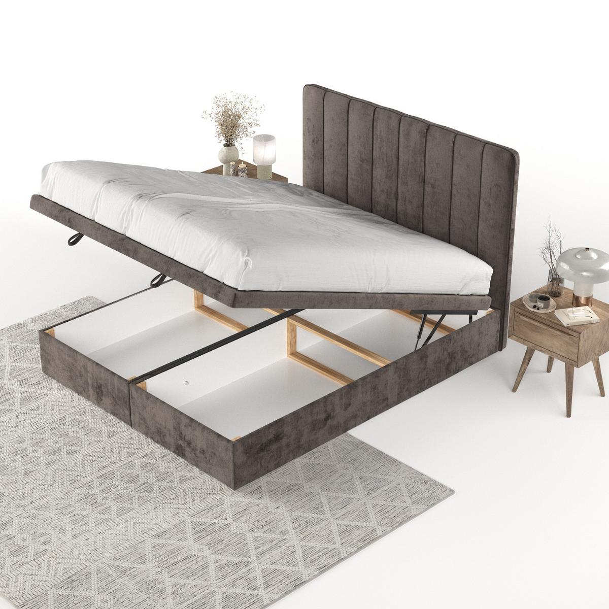 POLSTERBETT Vienna mit Stauraum 160/200 cm Braun im Lotta Stoff - Schwarz/Braun, Holz/Holzwerkstoff (160/200cm) - AltaBeds