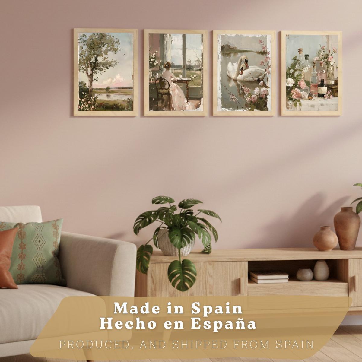 POSTER 4er Bilder-Set Wandbilder Rosen Ölmalerei modern Wohnzimmer Deko, Schlafzimmer, Küche, Badezimmer Leichter Holzrahmen A3 - Beige, Papier (29.7/1/42cm) - Nacnic
