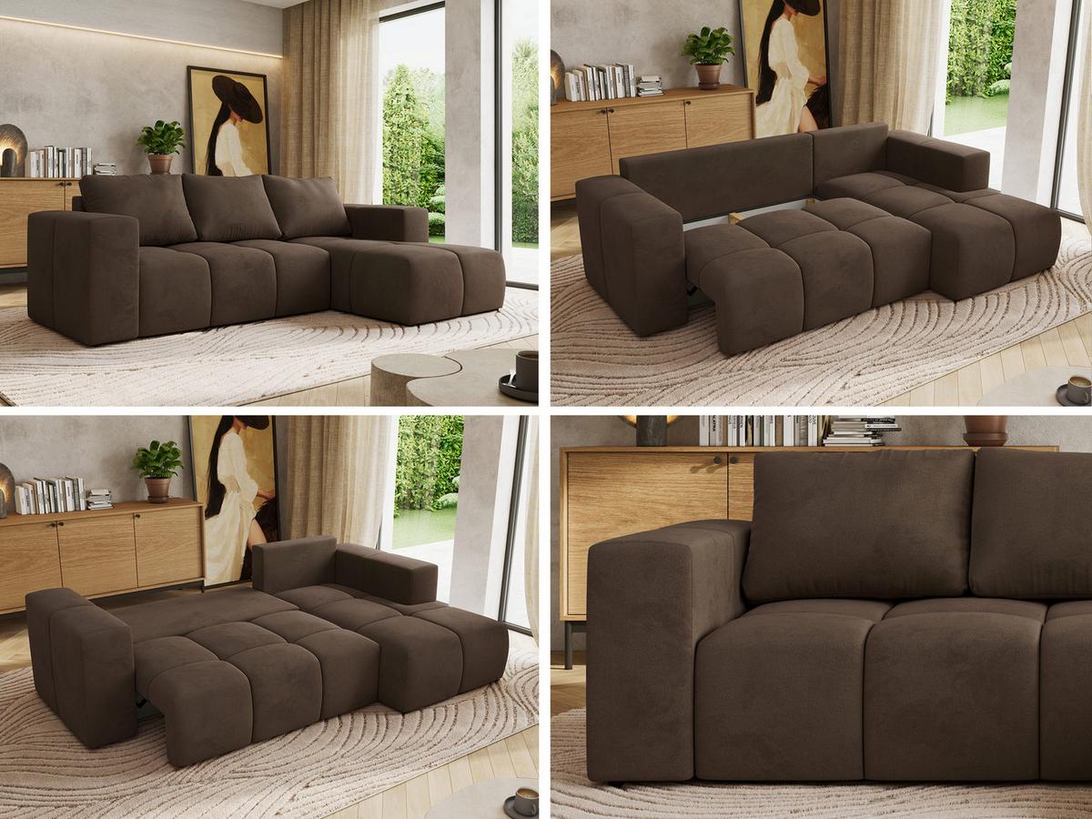 ECKSOFA MONIVA Braun Velvet - Rechts - Schwarz/Braun, Kunststoff/Textil (266/164cm) - MKS