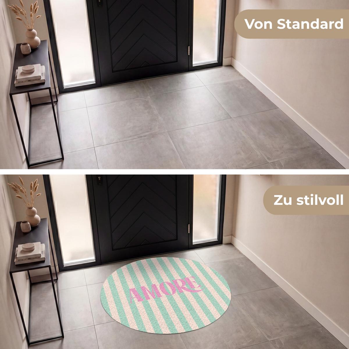 FUSSMATTE Rosa – Grün – Streifen – Amore 120x120 cm - Mintgrün, Kunststoff (120/0.4cm) - MuchoWow