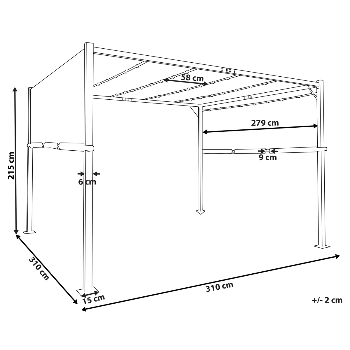 PERGOLA mit LED-Beleuchtung Stahl dunkelgrau 310/310 cm Parga - Schwarz/Grau, Metall (310/215/310cm) - Beliani