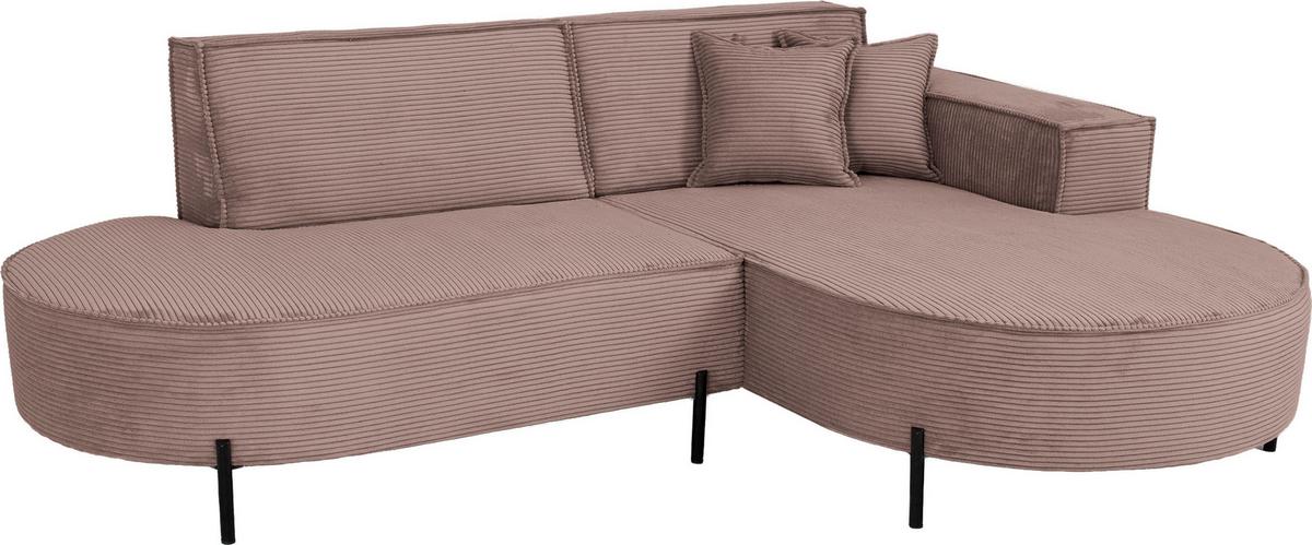 ECKSOFA Hana Loft 3-Sitzer Ecke Rechts, Cordstoff Chenille, Altrosa Rosa 241/80/168 cm - Schwarz/Rosa, Textil/Metall (241/168cm) - WFL GROUP
