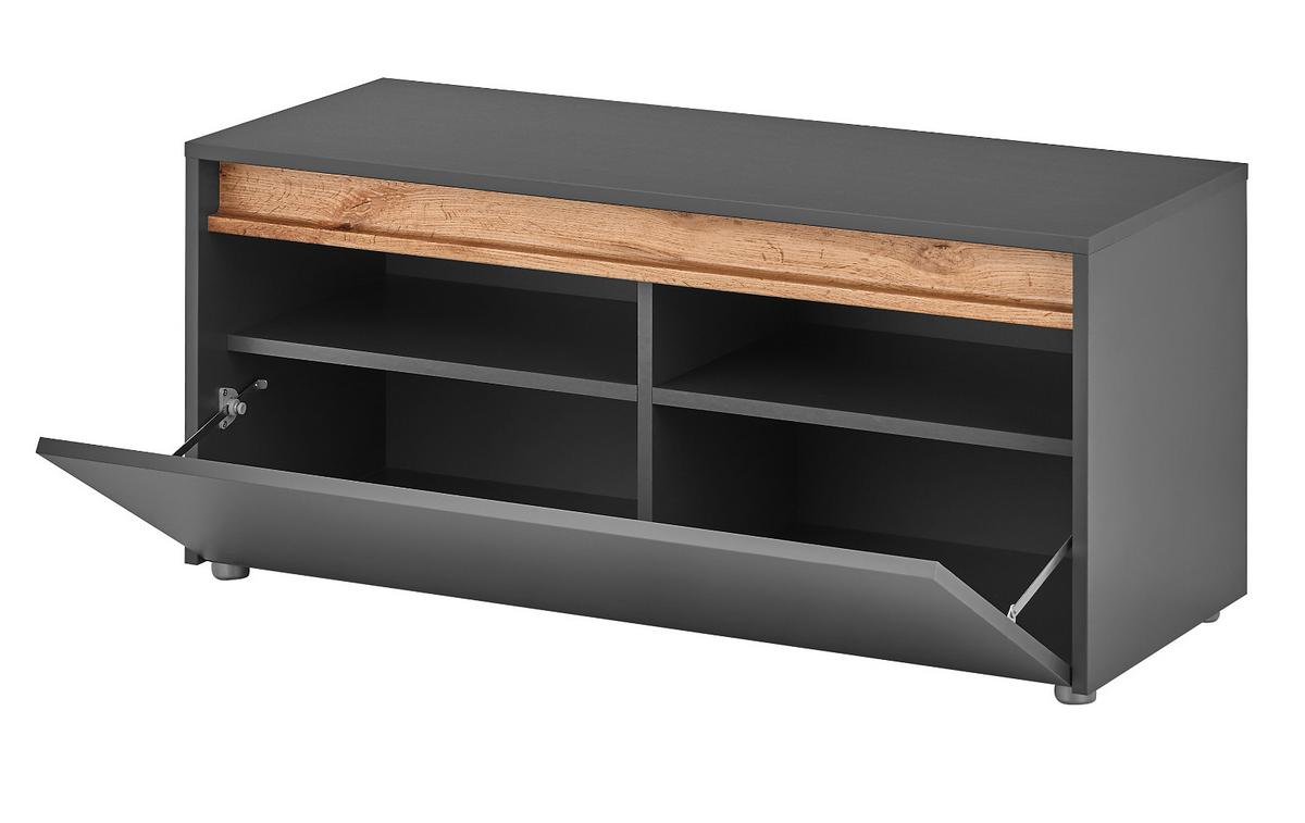 GARDEROBENBANK grau matt, Eiche Wotan 100 cm, Schuhbank mit Stauraum - Eiche Wotan/Silberfarben, Holzwerkstoff/Kunststoff (100/45/40cm) - Furn.Design