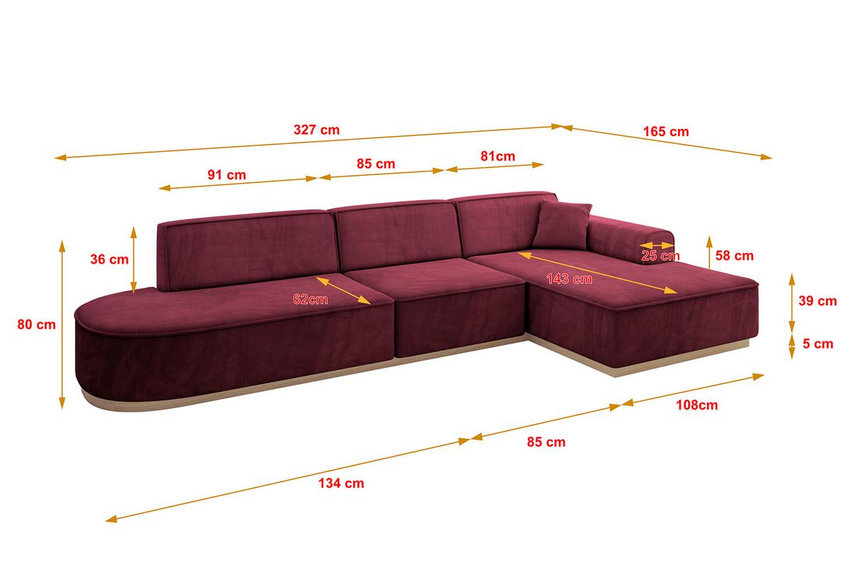 ECKSOFA Ottomane Rechts IREA-L2 - 327x165x80 cm Bordeauxrot - Bordeaux, Holzwerkstoff/Textil (327/165cm) - ALTDECOR