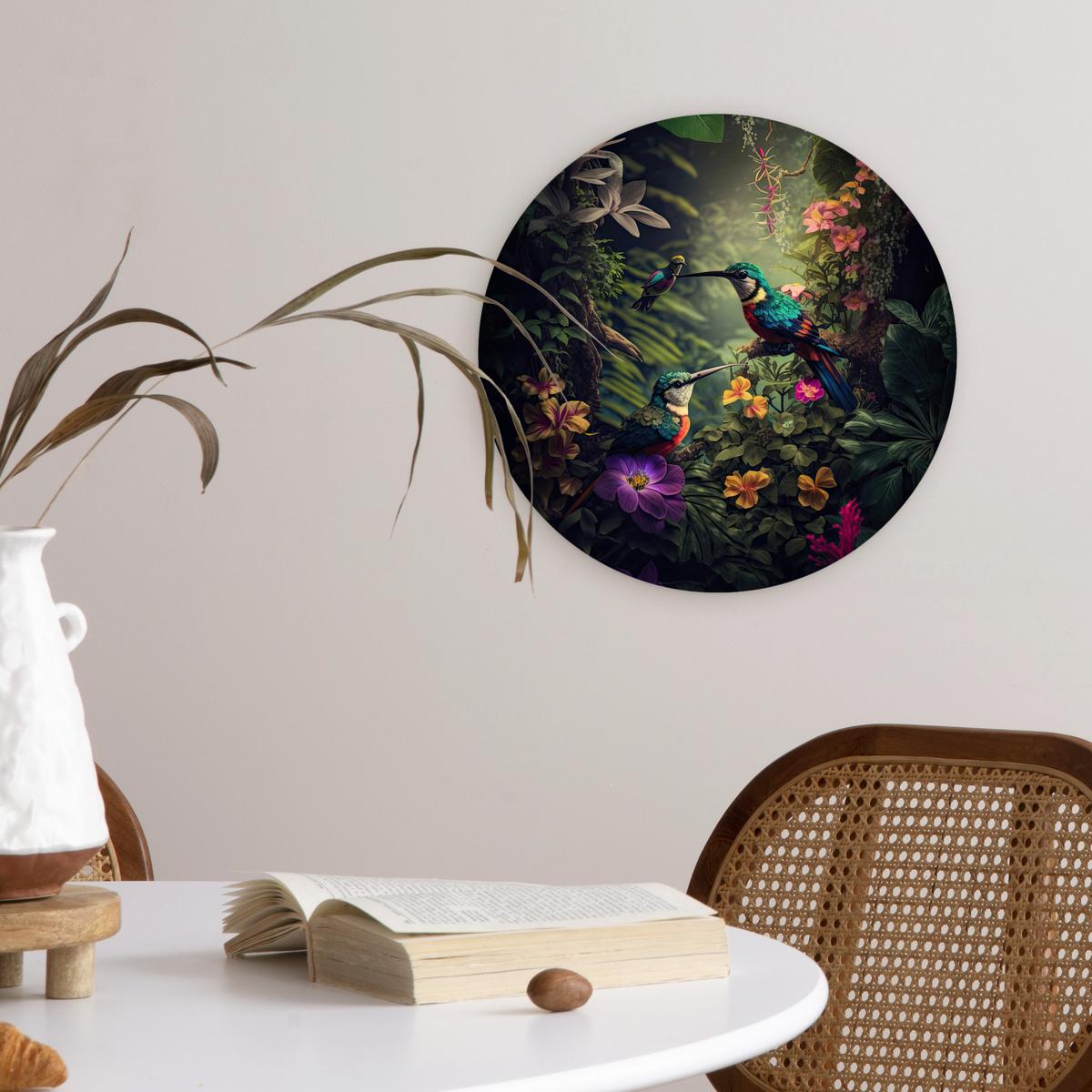WANDBILD Blumen - Vogel - Dschungel - Pflanzen Deko Wohnzimmer 30x30 cm - Petrol, Kunststoff (30/30cm) - MuchoWow