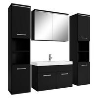 BADMÖBEL-SET Paso LED 5 Teile Schwarz Matt - 80 x 35 x 55 cm - Schwarz, Holz (80/55/40cm) - Badplaats