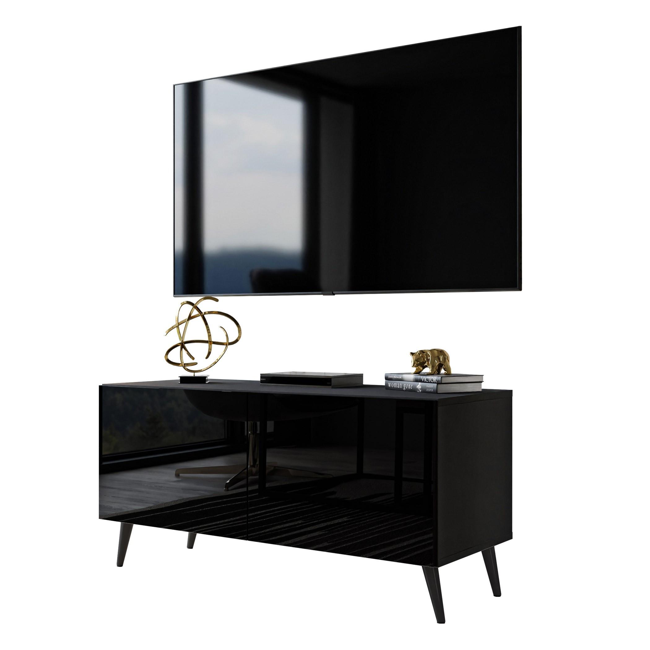TV-ELEMENT AURA 100 Schwarz Hochglanz mit LED-Beleuchtung – Beinfarbe: Schwarz - Schwarz, Holzwerkstoff (100/49/40cm) - Lookway