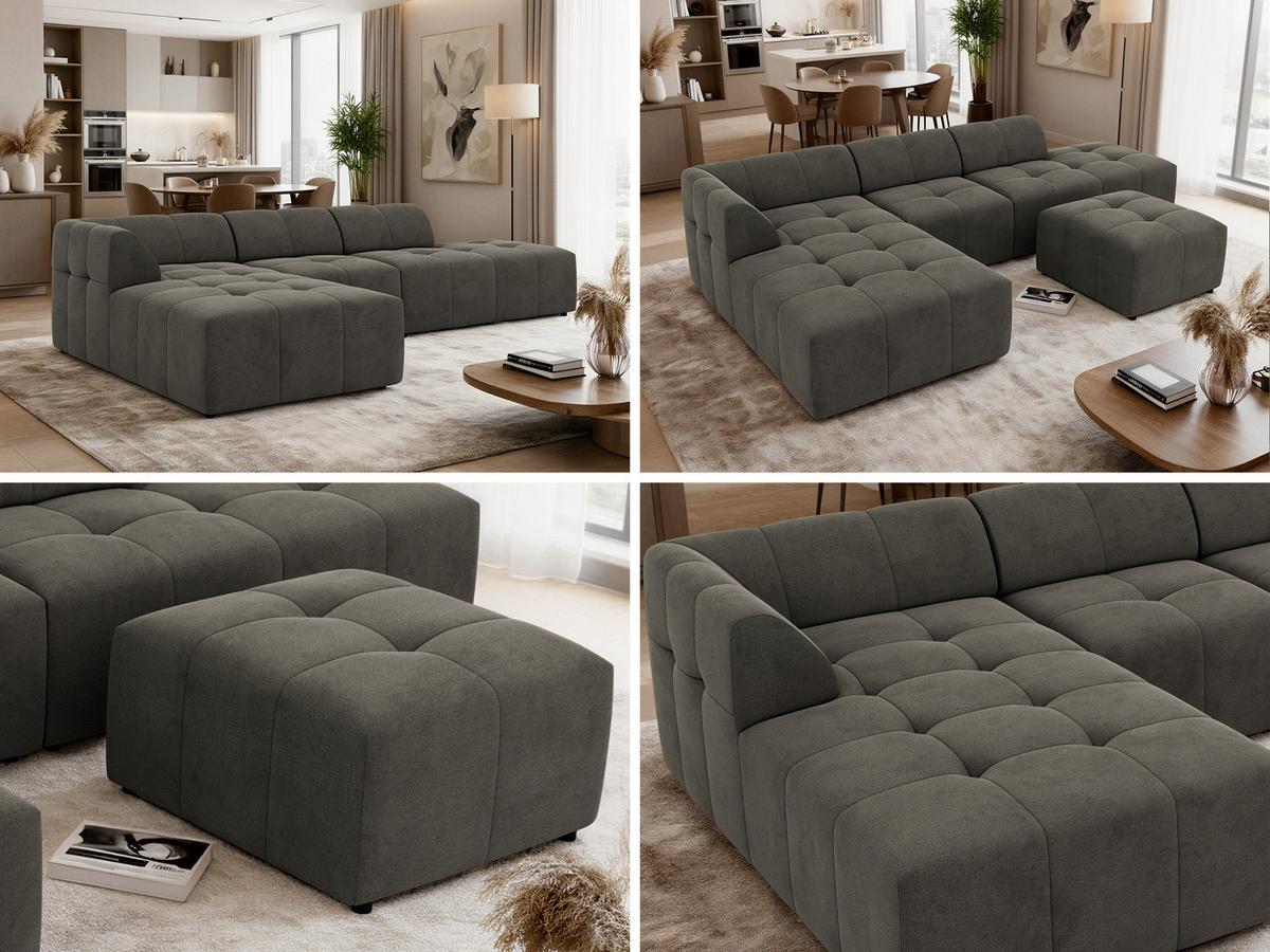 ECKSOFA GRIDA 4M L Dunkelgrau Velvet - Links - Dunkelgrau/Schwarz, Kunststoff/Textil (335/176cm) - MKS