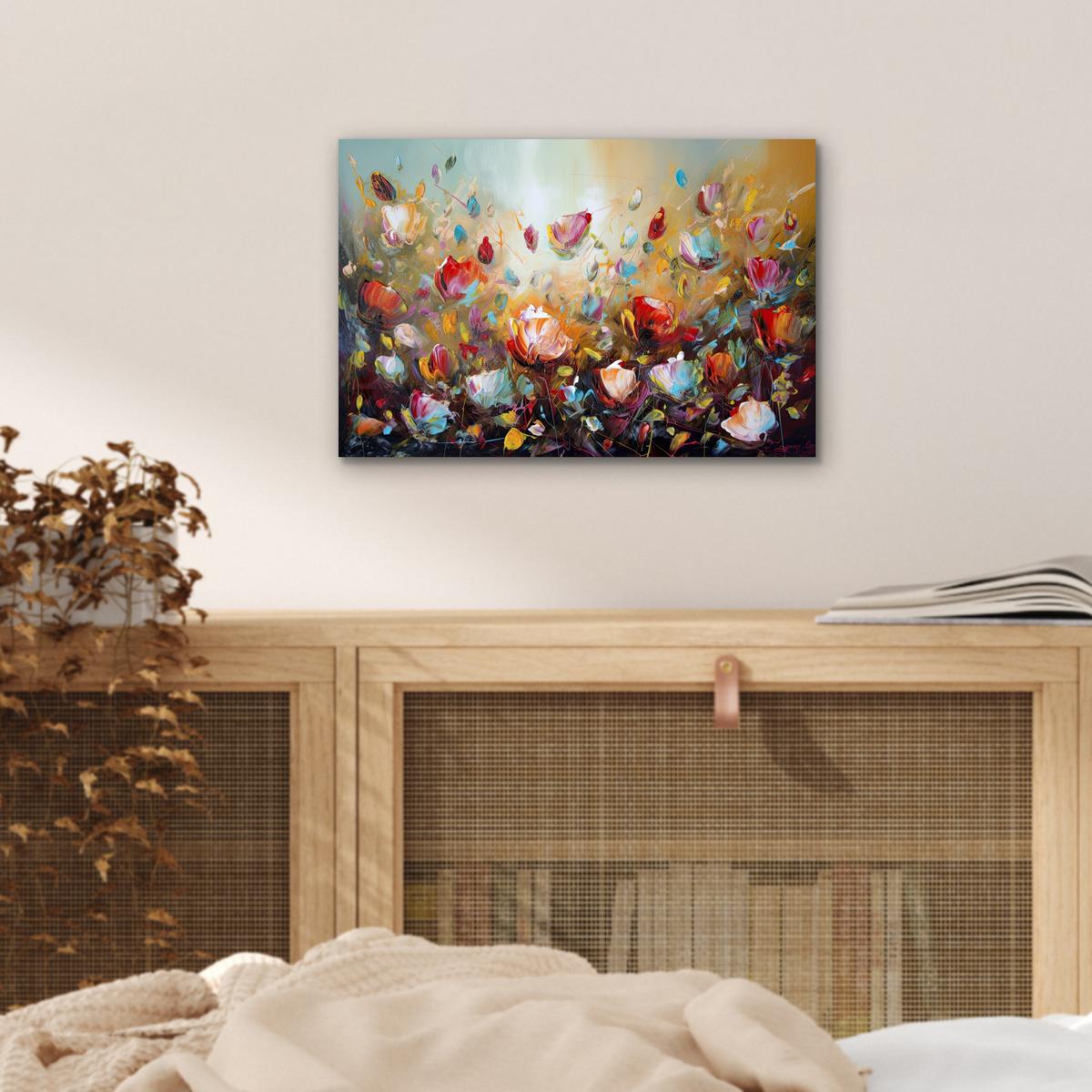 METALLBILD Blumen - Kunst - Natur - Ölgemälde 30x20 cm - Multicolor, Metall (30/20cm) - MuchoWow