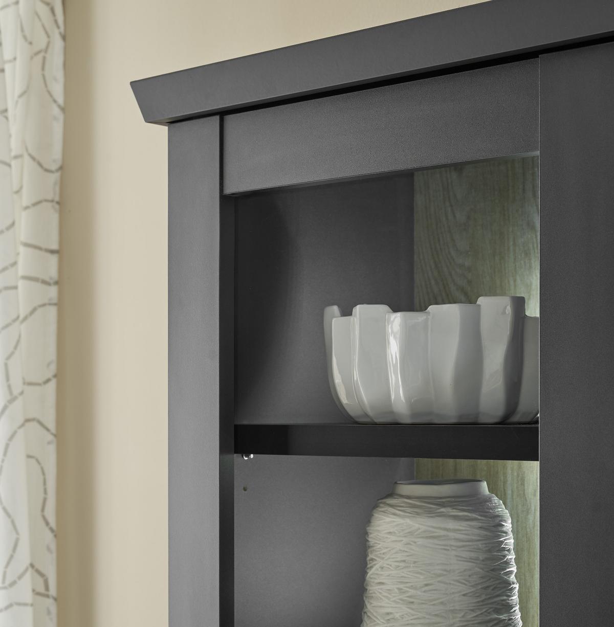 VITRINE schwarz matt, Eiche 55 cm, Vitrinenschrak Landhaus mit Soft-Close - Eichefarben/Messingfarben, Glas/Holzwerkstoff (55/200/39cm) - Furn.Design