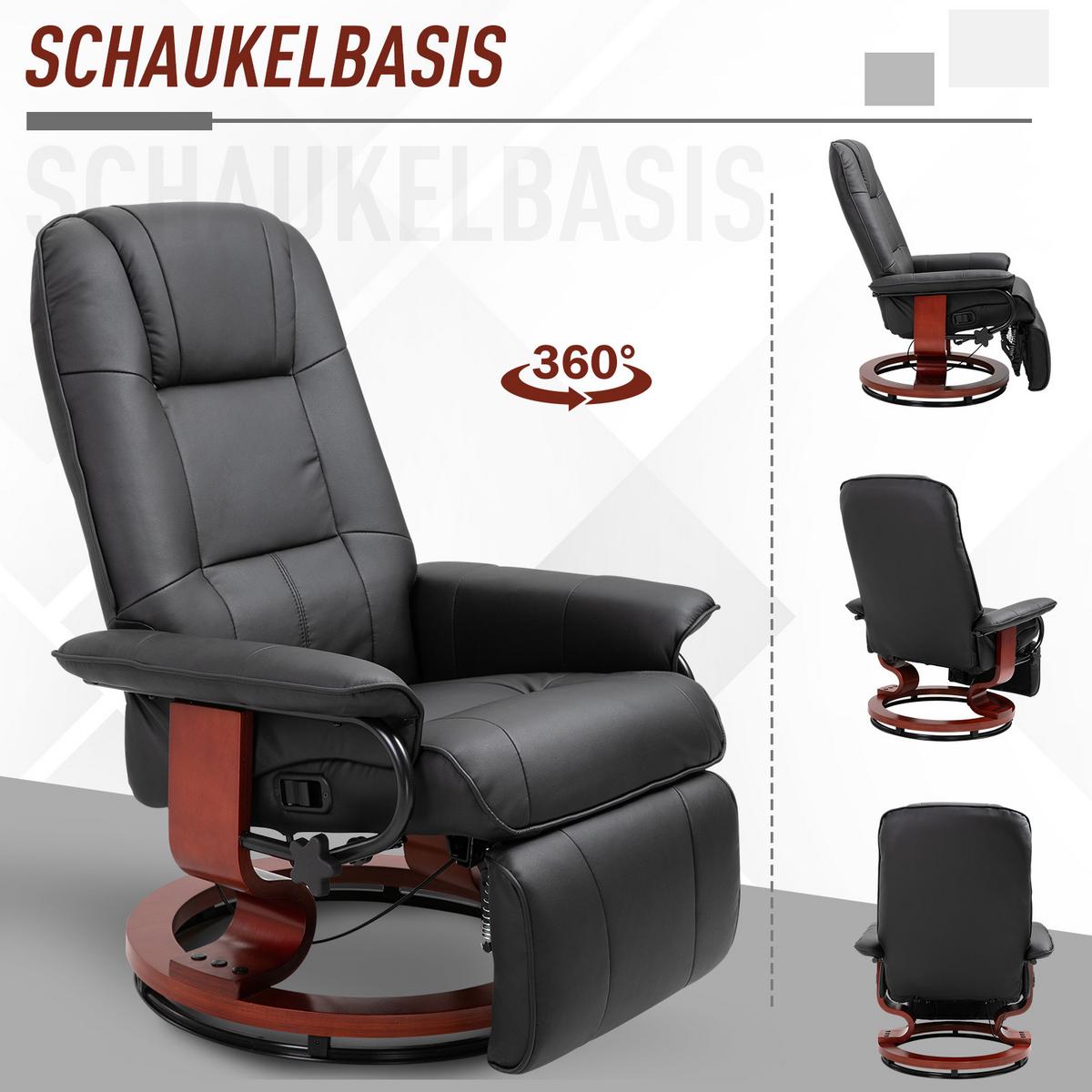 FERNSEHSESSEL Relaxsessel Liegesessel Kunstleder 360° Drehstuhl Holzfuß neigbar - Schwarz/Braun, Leder/Holz (87/100/78cm) - HOMCOM