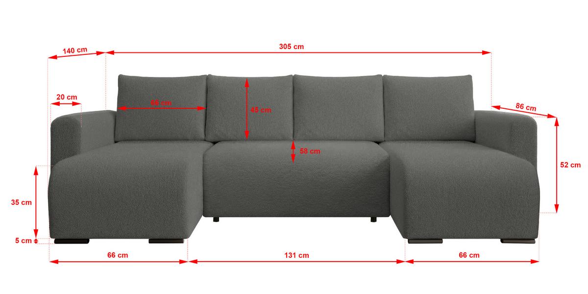 WOHNLANDSCHAFT DORA U mit Bettkasten und Schlaffunktion, U-Form, bequem - Dunkelgrau, Textil (305/85/140cm) - Storez24