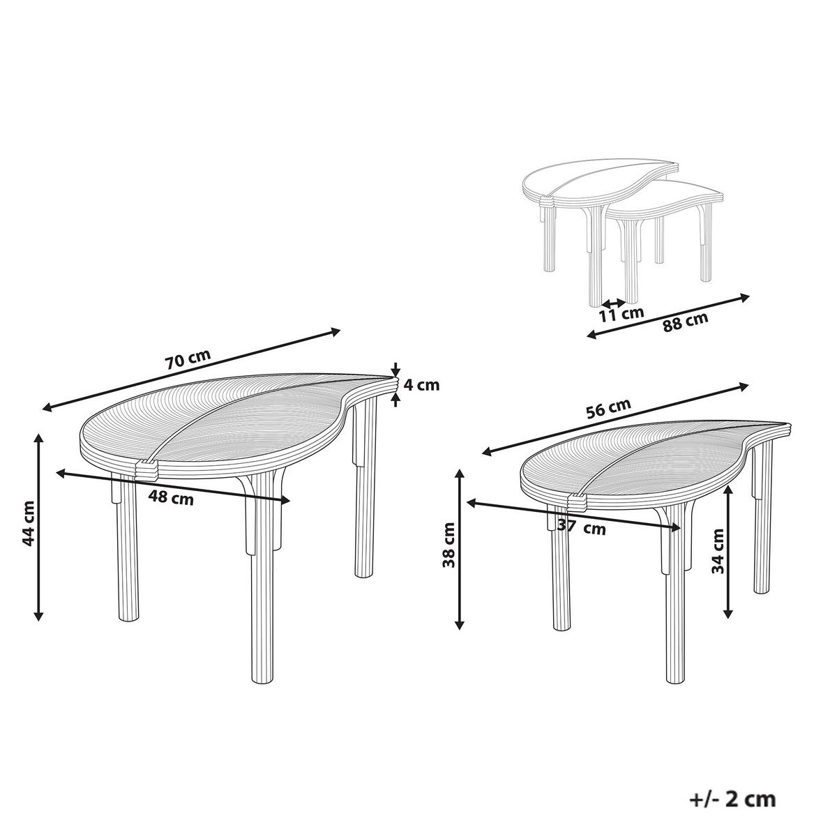 COUCHTISCH 2er-Set Rattan Naturfarben - Naturfarben, Naturmaterialien (48/70/44cm) - Beliani