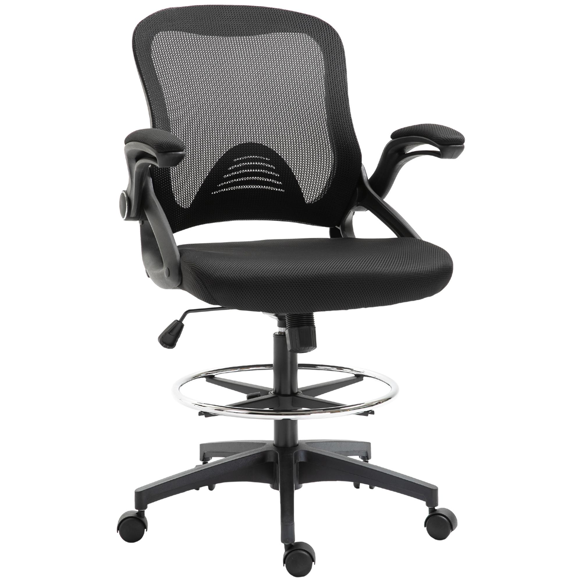 MESH Zeichenstuhl Ergonomischer Bürostuhl mit Rollen drehbar Schwarz - Schwarz, Textil (60/126/64cm) - Vinsetto