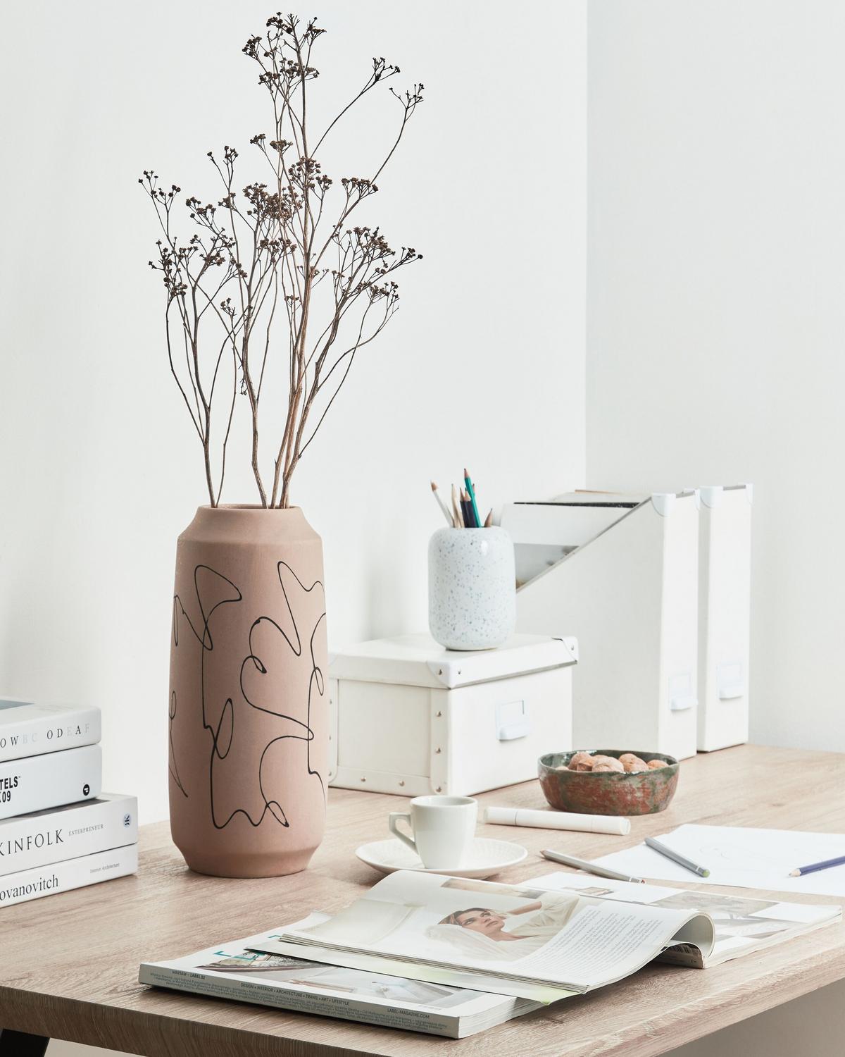 BLUMENVASE Steinzeug beige Sunfish - Beige, Keramik (33cm) - Beliani