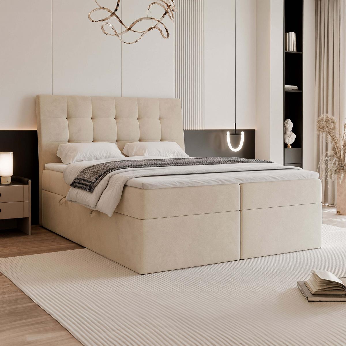 BOXBETT 180x200 cm mit Topper - Creme, Textil (180/200cm) - Idohome