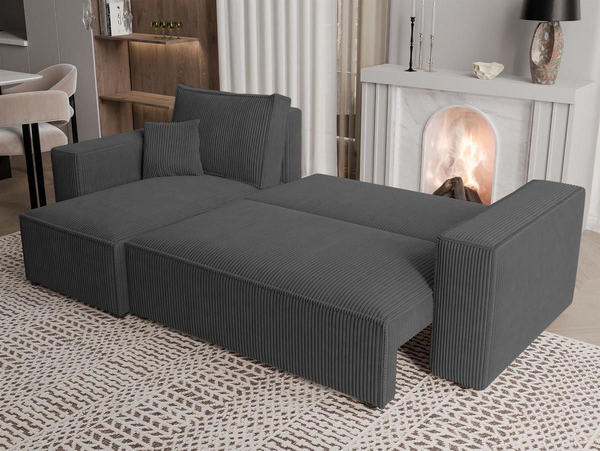 ECKSOFA Adara Mit Schlaffunktion - Dunkelgrau, Holzwerkstoff/Textil (244/145cm) - Fun Möbel
