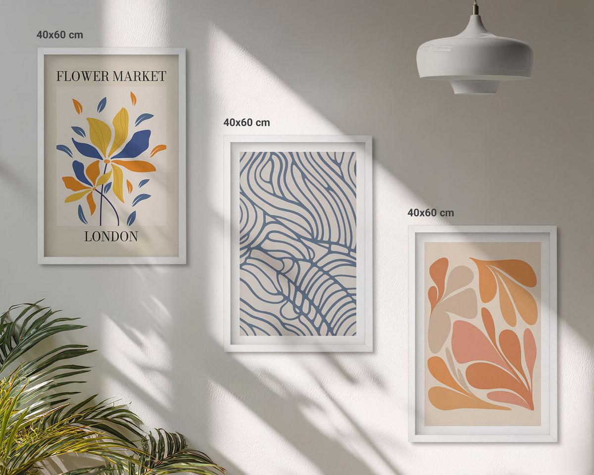 BILDER SET 3er Set - 40x60 cm Weißer Rahmen - Moderne abstrakte Blumen - Weiß, Kunststoff (40/60cm) - TULUP
