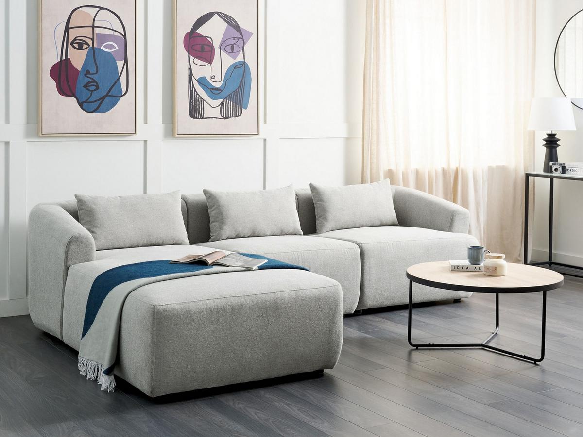 3-SITZER-ECKSOFA Stoff hellgrau linksseitig Svansele - Grau, Textil (278/174cm) - Beliani