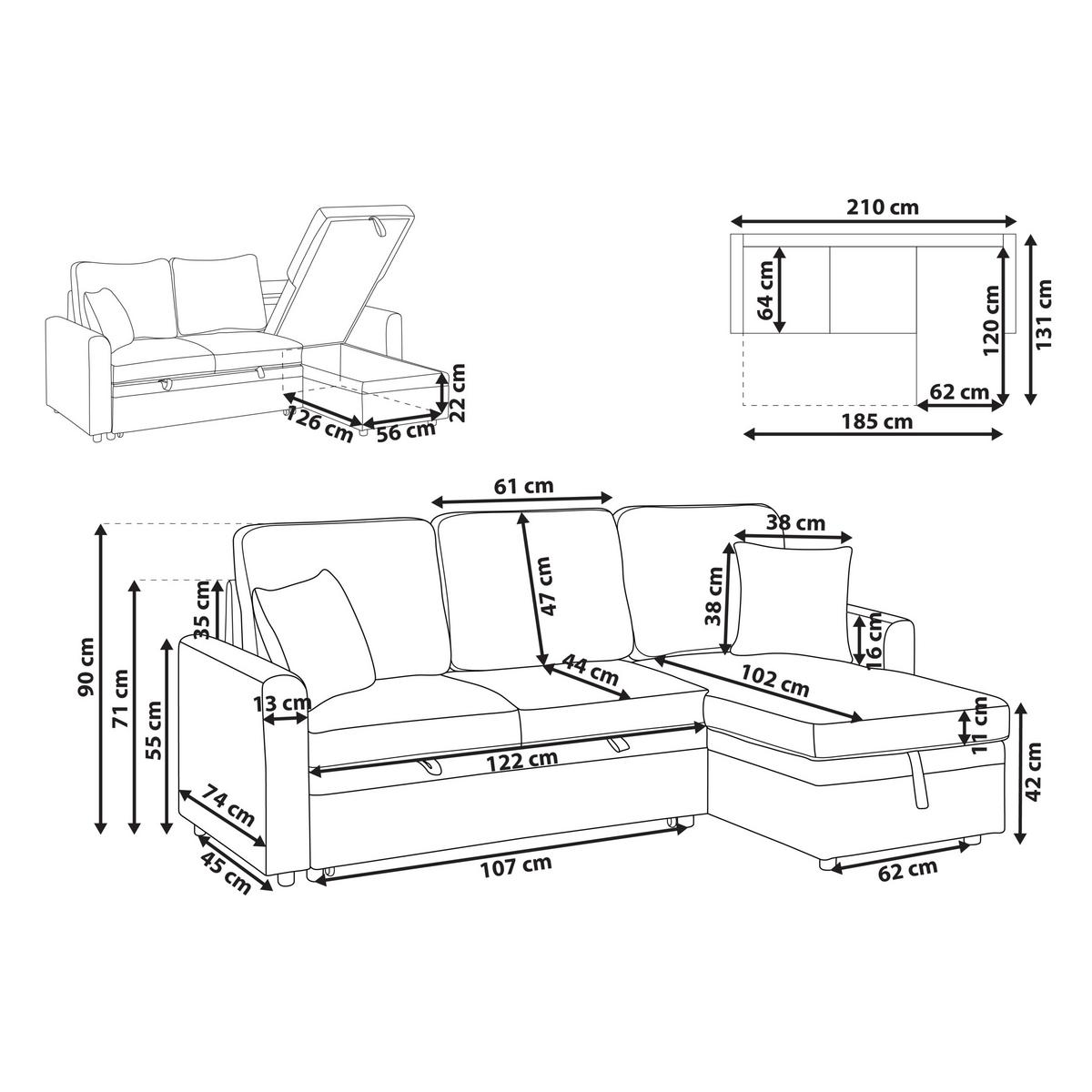 ECKSCHLAFSOFA 3-Sitzer Kunstleinen Grau linksseitig Nassjo - Grau, Textil (210/131cm) - Beliani