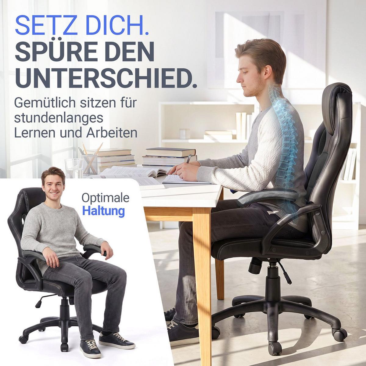 SCHREIBTISCHSTUHL Montreal grau - Grau, Textil (47/111/52cm) - Juskys