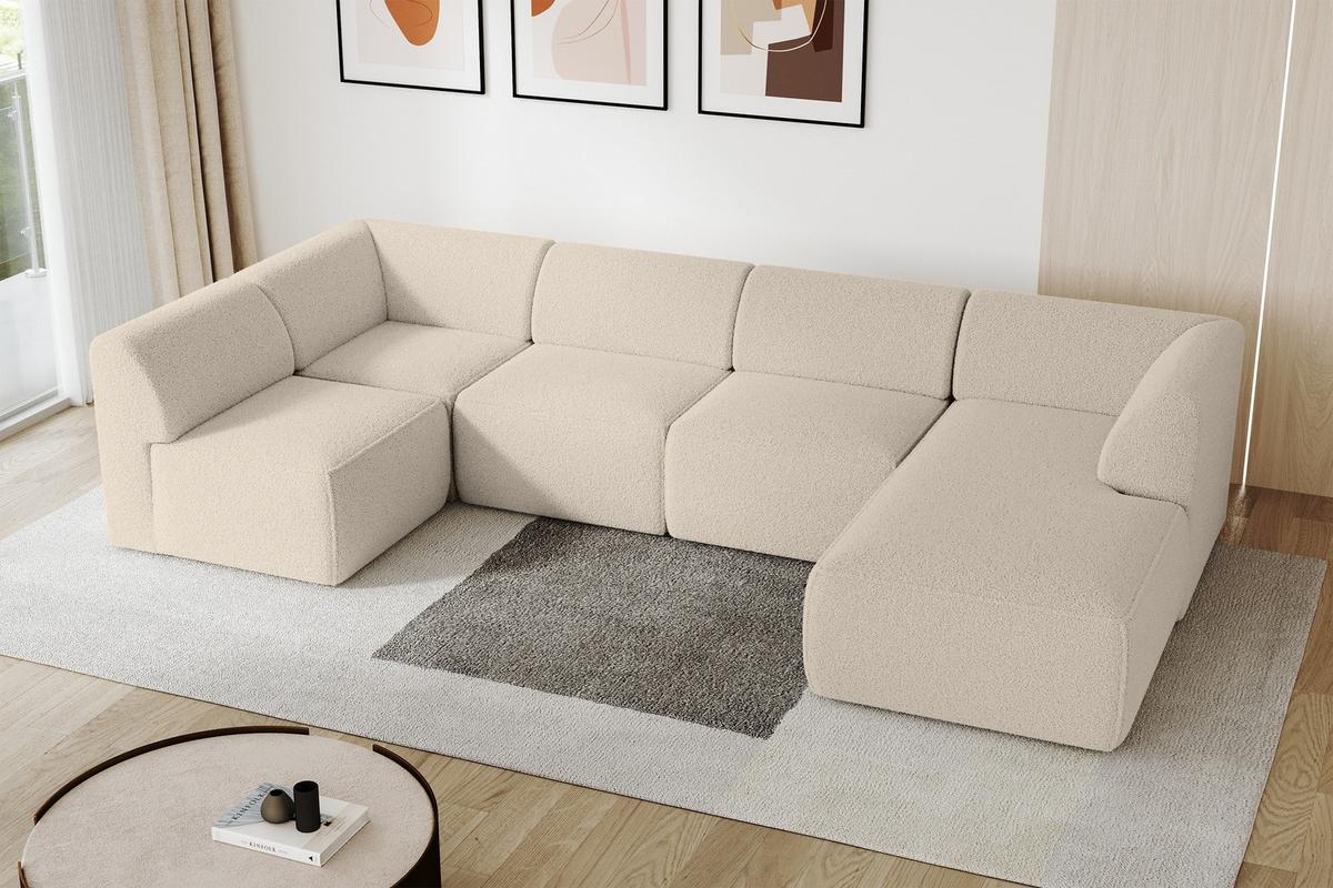 WOHNLANDSCHAFT Ottomane Rechts MOVO-L 345x180x78 cm Dunkelbegie Bouclé - Cappuccino, Holzwerkstoff/Kunststoff (180/78/345cm) - ALTDECOR