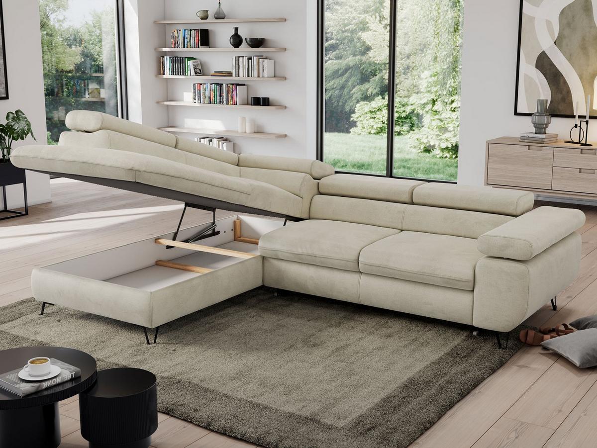 ECKSOFA PEDRO L Beige Velvet - Links Seite - Beige/Schwarz, Textil/Metall (208/273cm) - MKS