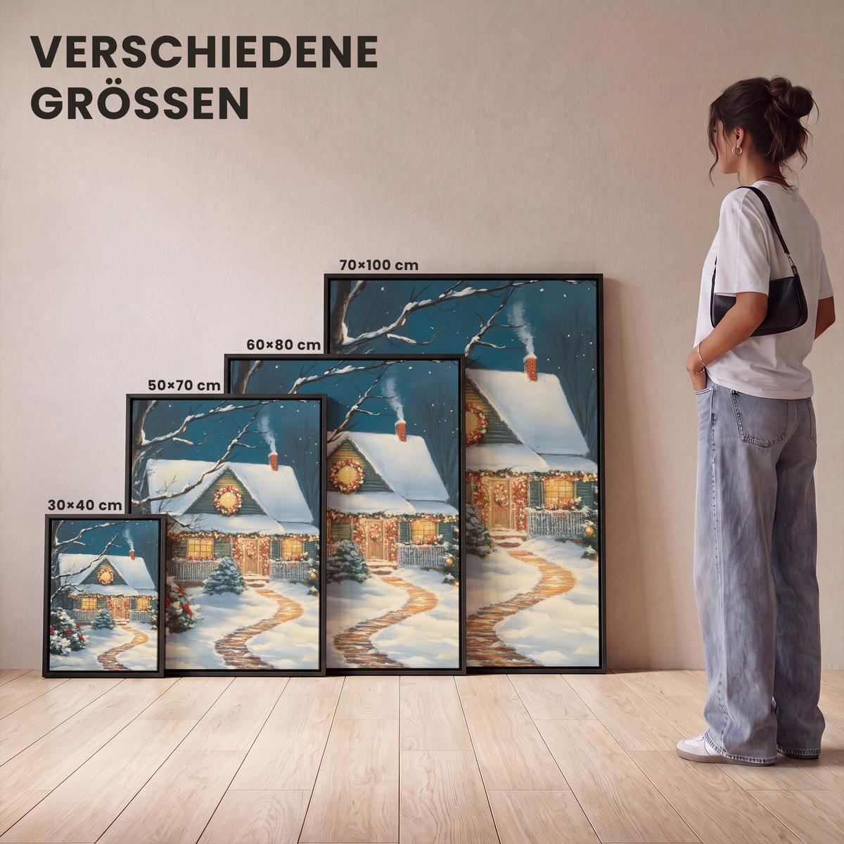 LEINWAND Bilder mit Rahmen - Weihnachten - Weihnachtsbaum - Winter - Zuhause - Schnee - 50x70 - Smaragdgrün, Textil (50/70cm) - MuchoWow