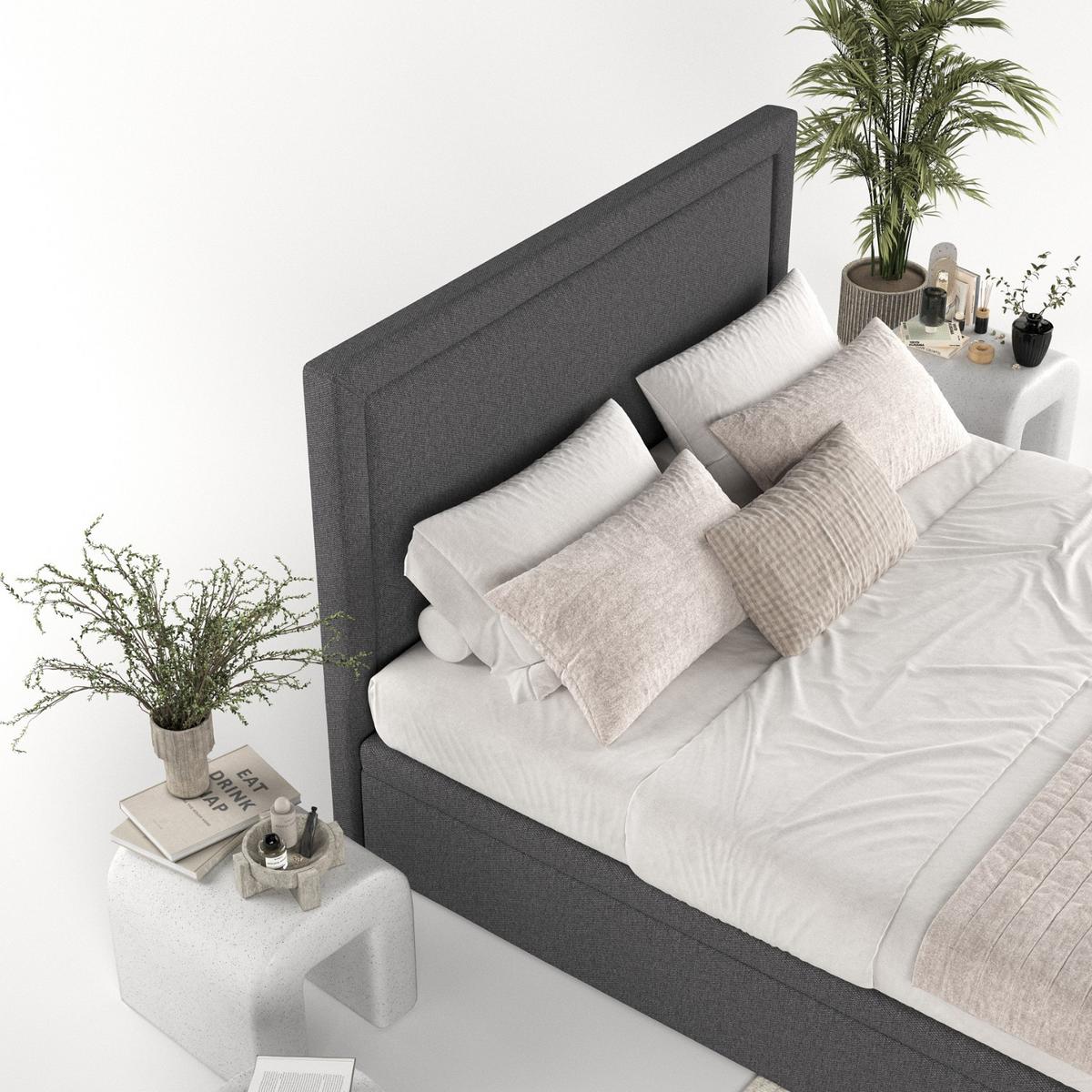 POLSTERBETT Salma mit Stauraum 140/200 cm Anthrazit im Megan Stoff - Anthrazit/Schwarz, Holz/Holzwerkstoff (140/200cm) - AltaBeds