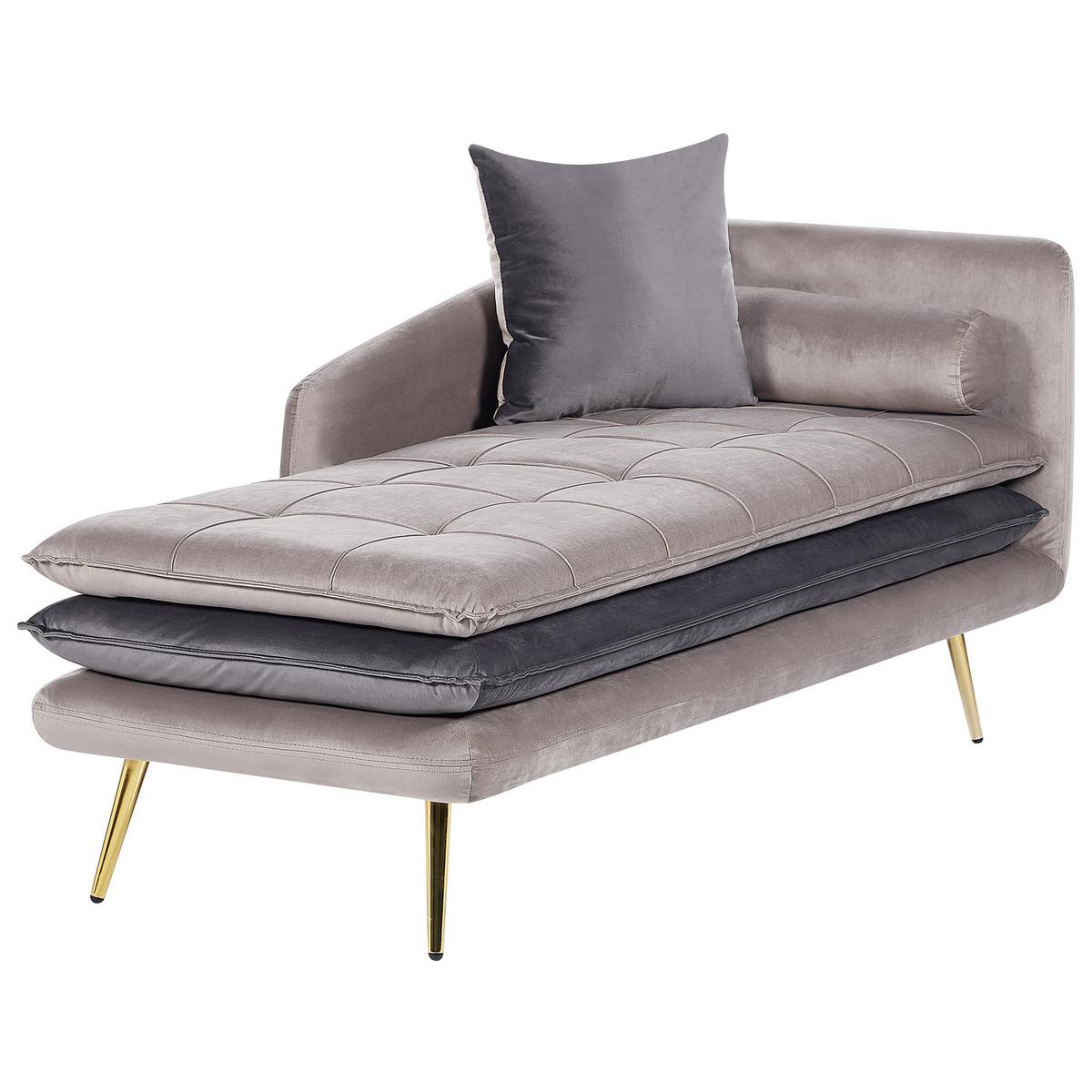 CHAISELONGUE-RECHTSSEITIGE Samtstoff Taupe Gonesse - Taupe/Beige, Textil (160/72/79cm) - Beliani