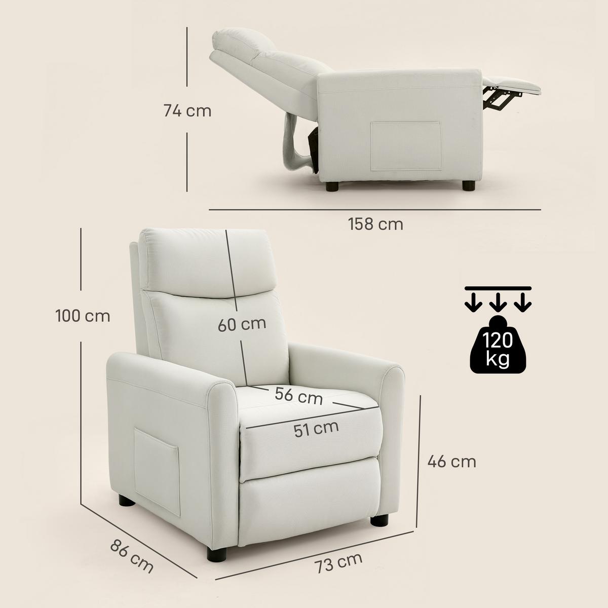 RELAXSESSEL Polyester Cremeweiß - Creme, Textil (73/100/86cm) - HOMCOM
