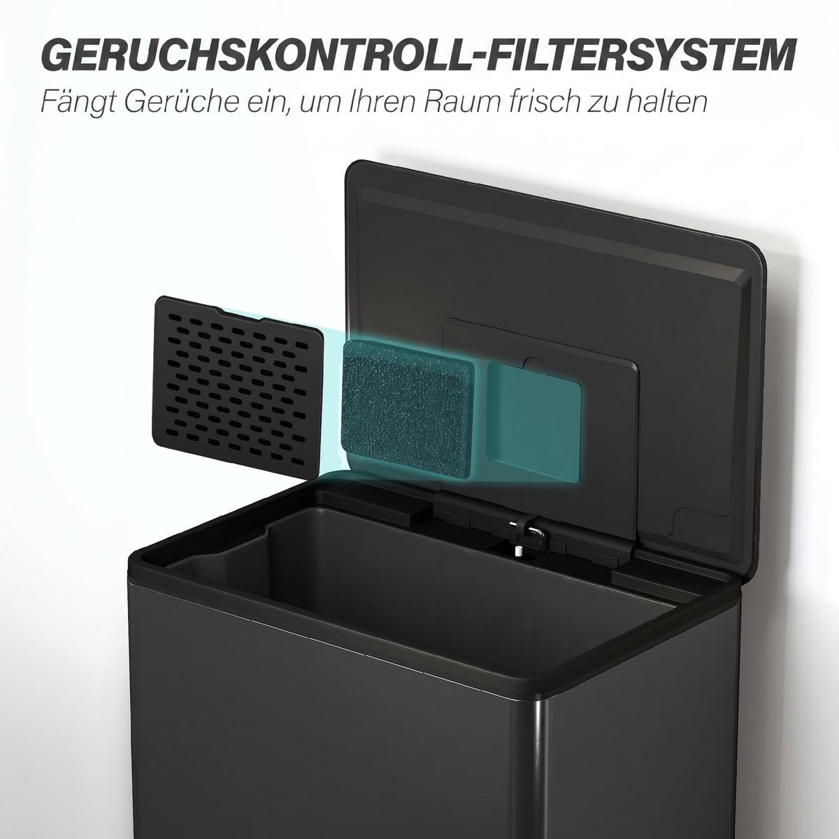 MÜLLEIMER Edelstahl Kunststoff Schwarz - Schwarz, Metall (35/68/42.5cm) - HOMCOM
