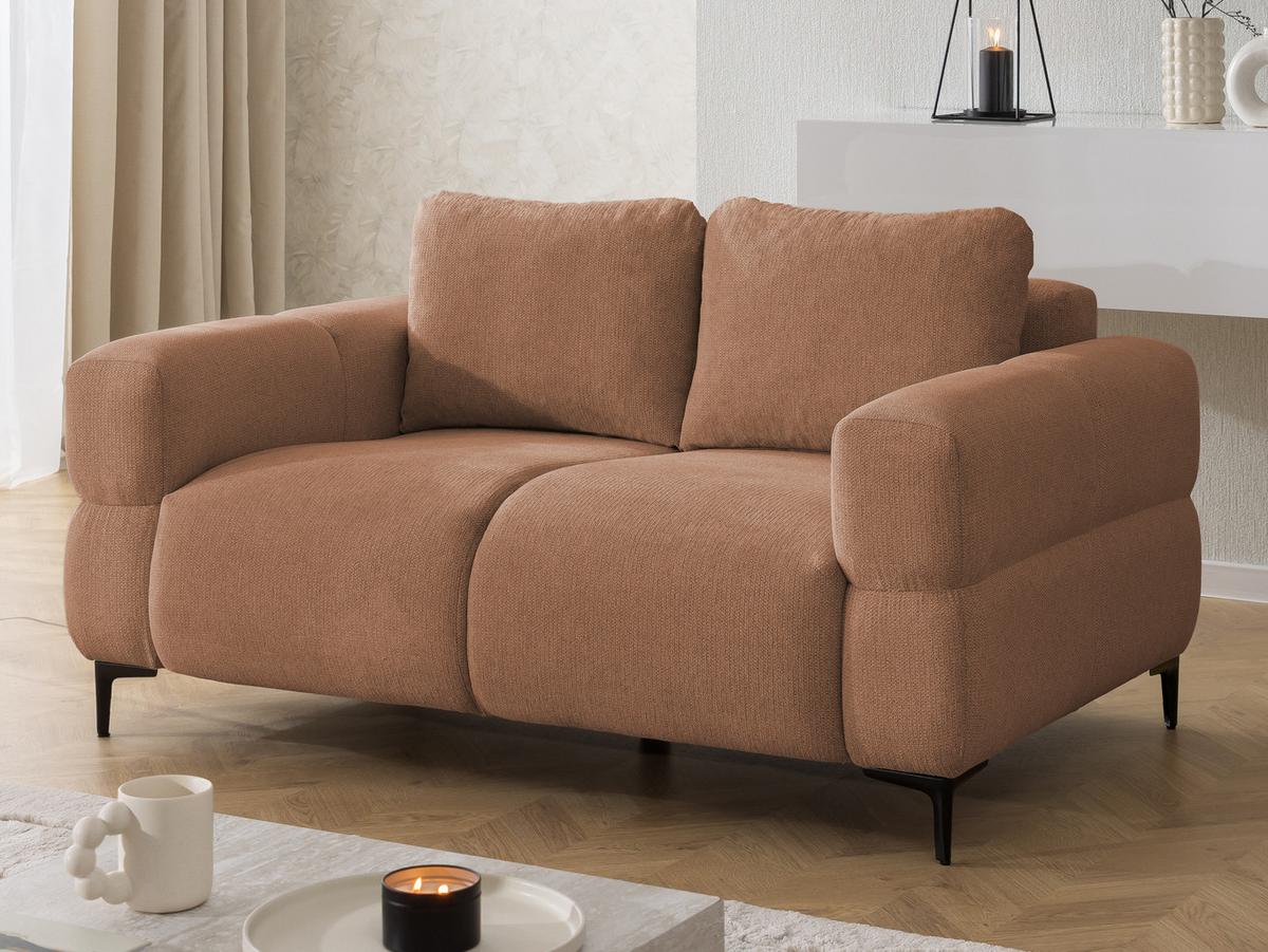 2-SITZER-SOFA Cardea in Bubble-Optik aus weichem Terrakotta Strukturstoff mit hohem Sitzkomfort - Terracotta/Schwarz, Holz/Textil (154/80/97cm) - S-Style Möbel
