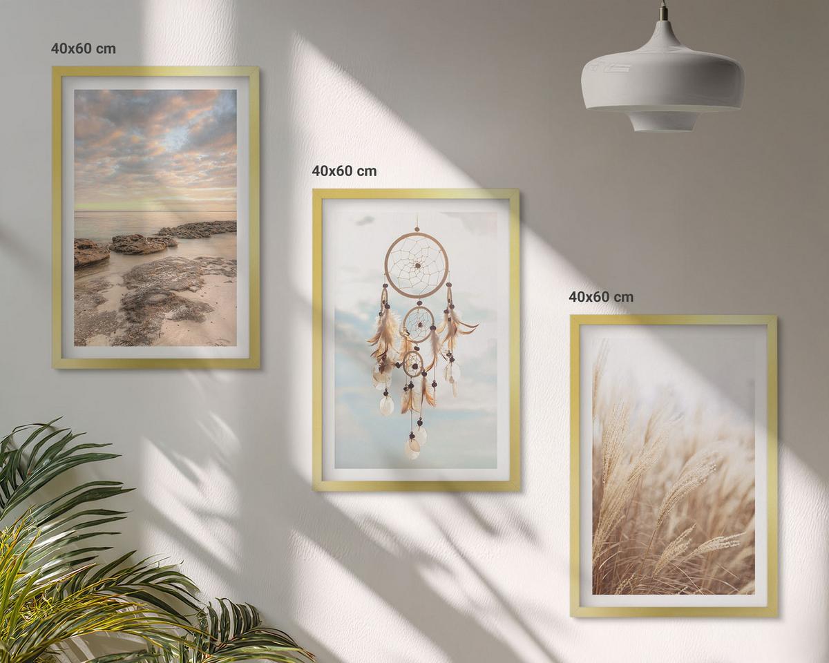 BILDER SET 3er Set - 40x60 cm Goldrahmen - Wolkenmeer, Traumfänger, Gras - Goldfarben, Kunststoff (40/60cm) - TULUP