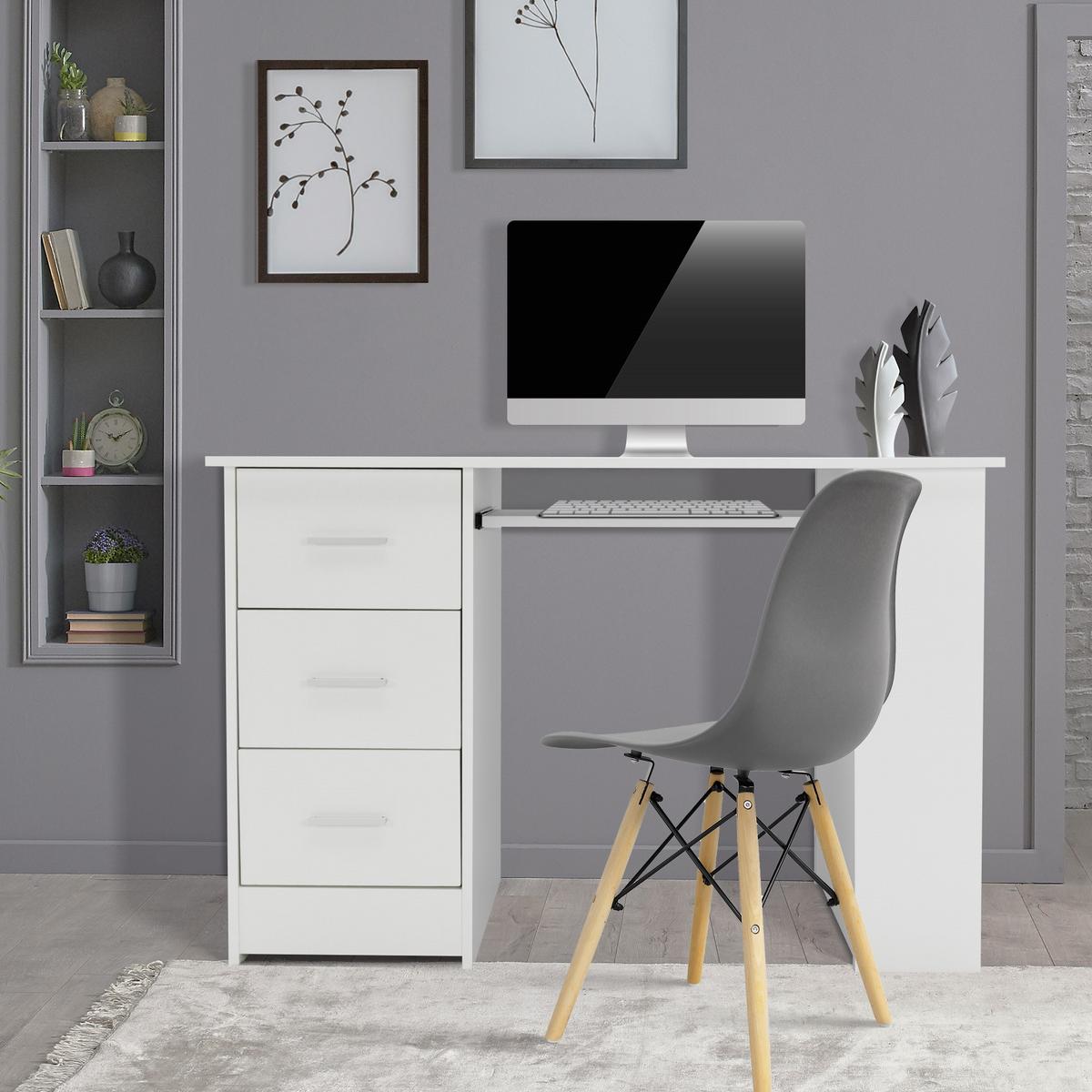 SCHREIBTISCH 110 x 49 x 75 cm Weiß 3 Schubladen und Tastaturauszug - Weiß, Holzwerkstoff (110/49/75cm) - ML-DESIGN
