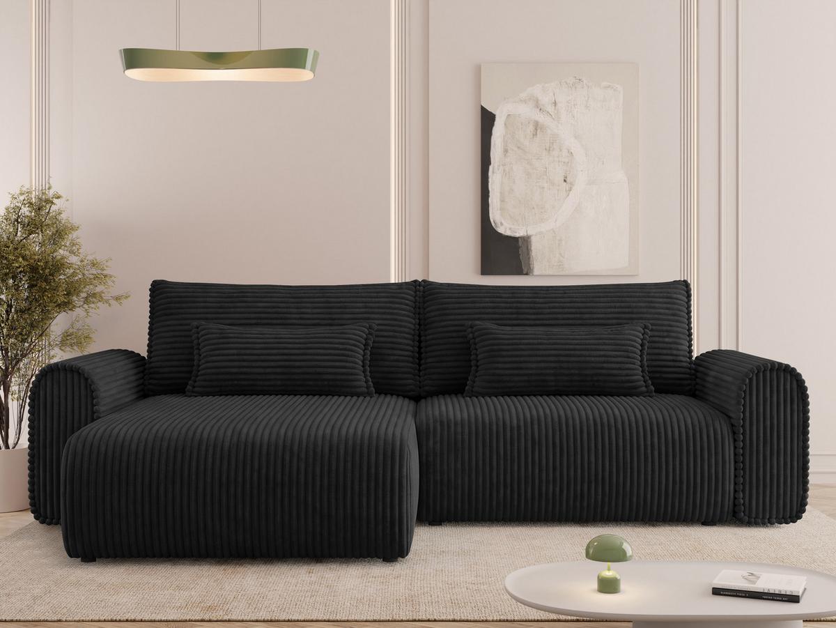 ECKSOFA Surles Cord - Schwarz, Holz/Kunststoff (245/145cm) - MIRJAN24