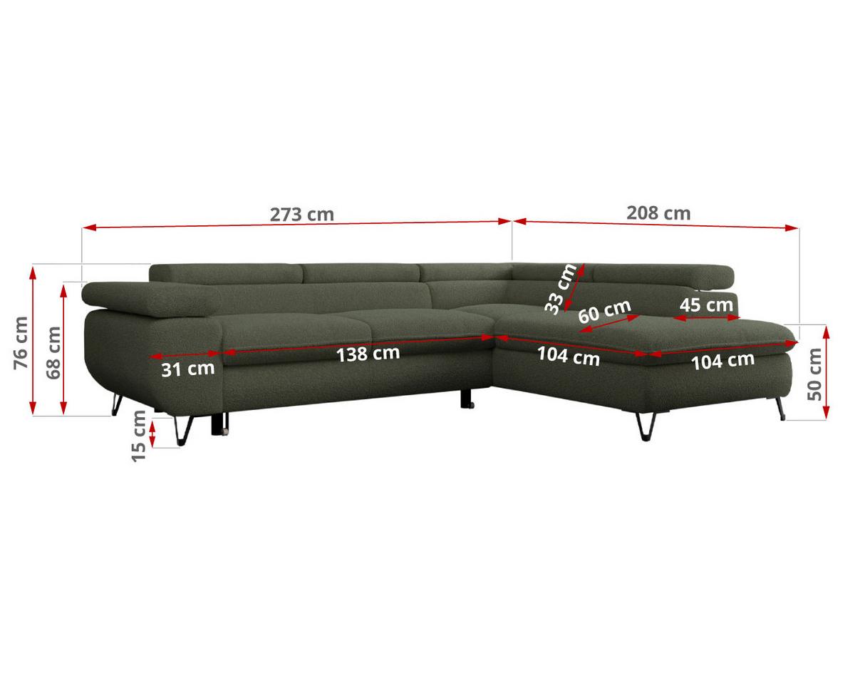 ECKSOFA PEDRO L Grün Boucle - Rechts Seite - Schwarz/Grün, Textil/Metall (273/208cm) - MKS