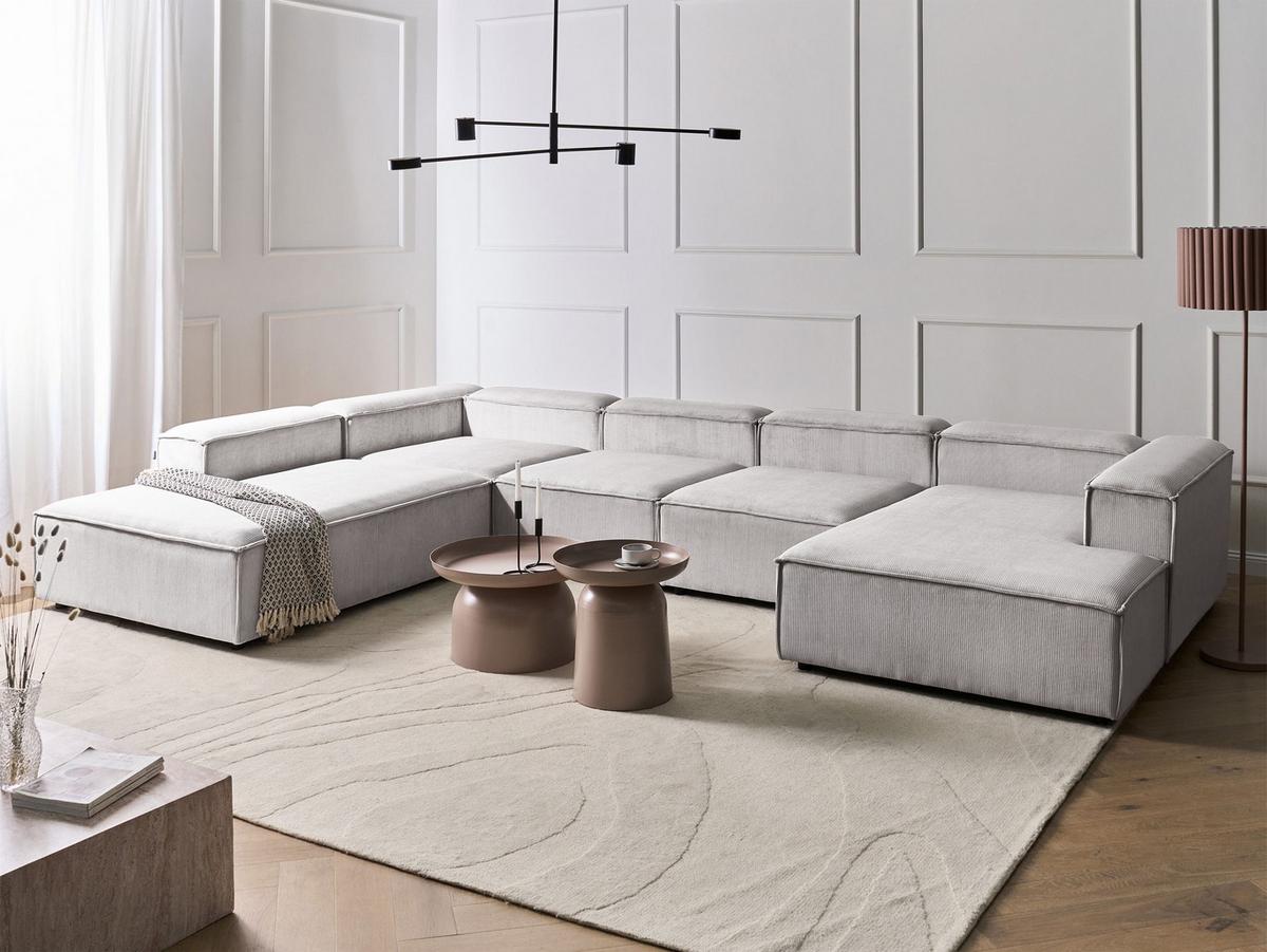 ECKFSOFA Modul 5-Sitzer rechtsseitig Cremeweiß Cord Ardal - Creme/Schwarz, Textil (414/269cm) - Beliani