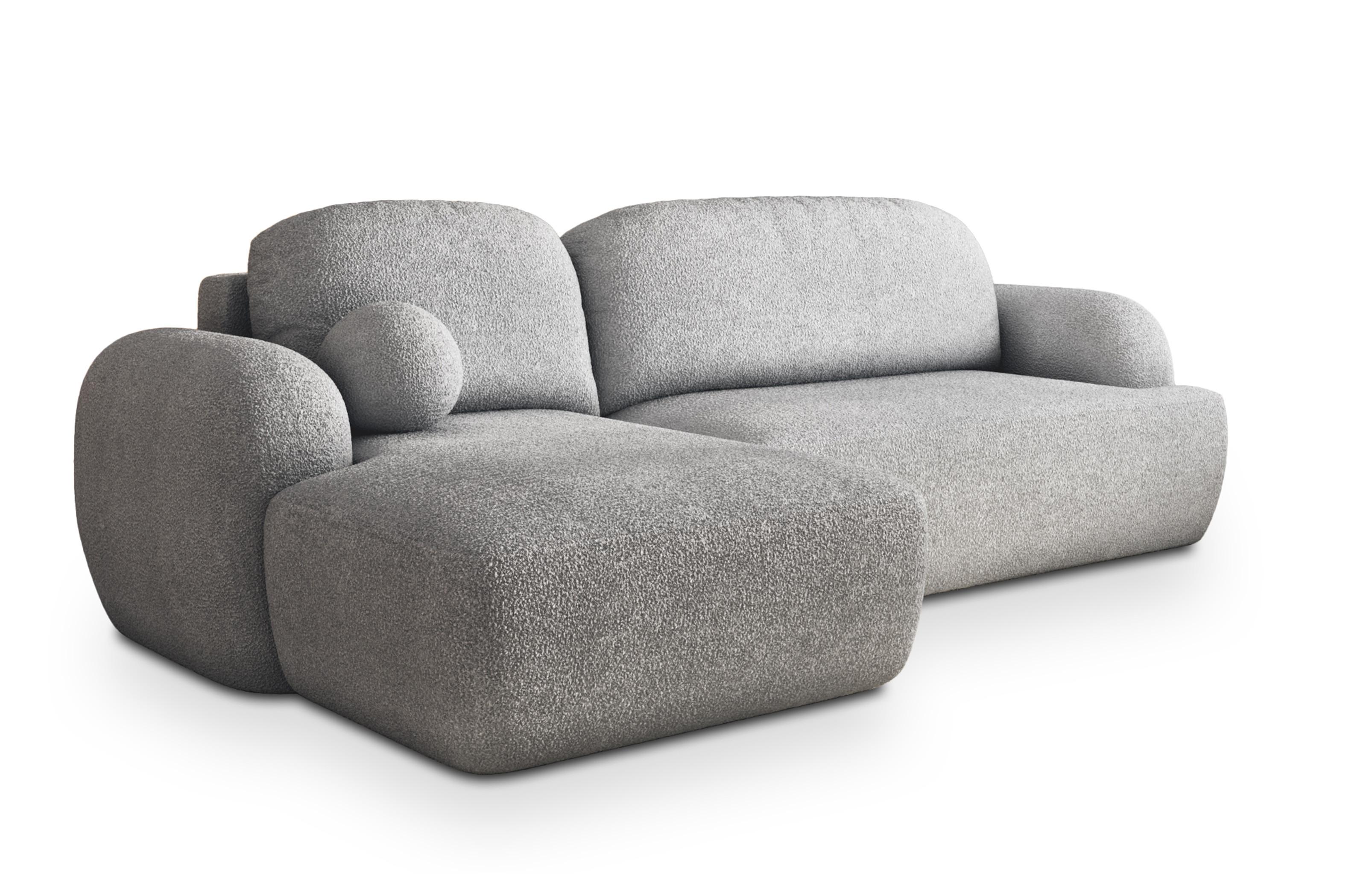ECKSOFA MODENZA N L-S Hellgrau Boucle-Stoff mit Schlaffunktion - Hellgrau/Schwarz, Holz/Kunststoff (266/148cm) - MASSENO
