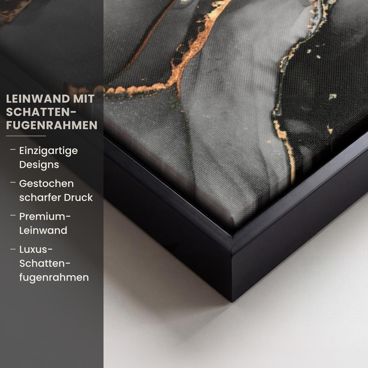 LEINWAND Bilder mit Rahmen - Grau - Luxus - Gold - Marmor - 60x40 - Dunkelgrau, Textil (60/40cm) - MuchoWow