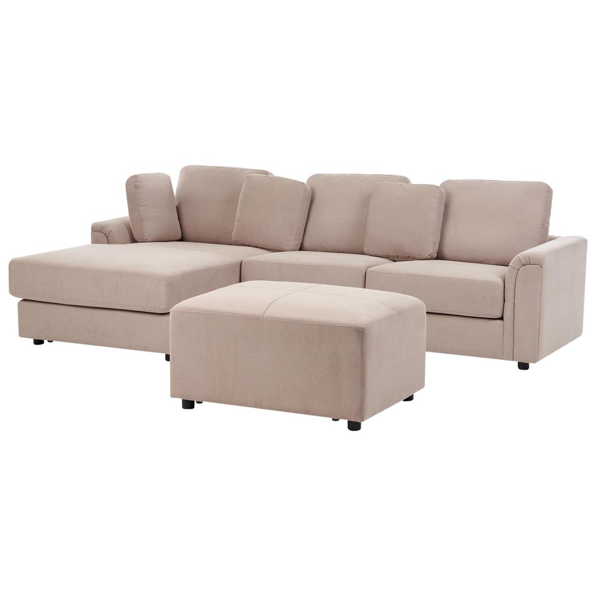 ECKSOFA 4-Sitzer Stoff Taupe mit Ottomane rechtsseitig Kohlo - Taupe/Beige, Textil (268/154cm) - Beliani