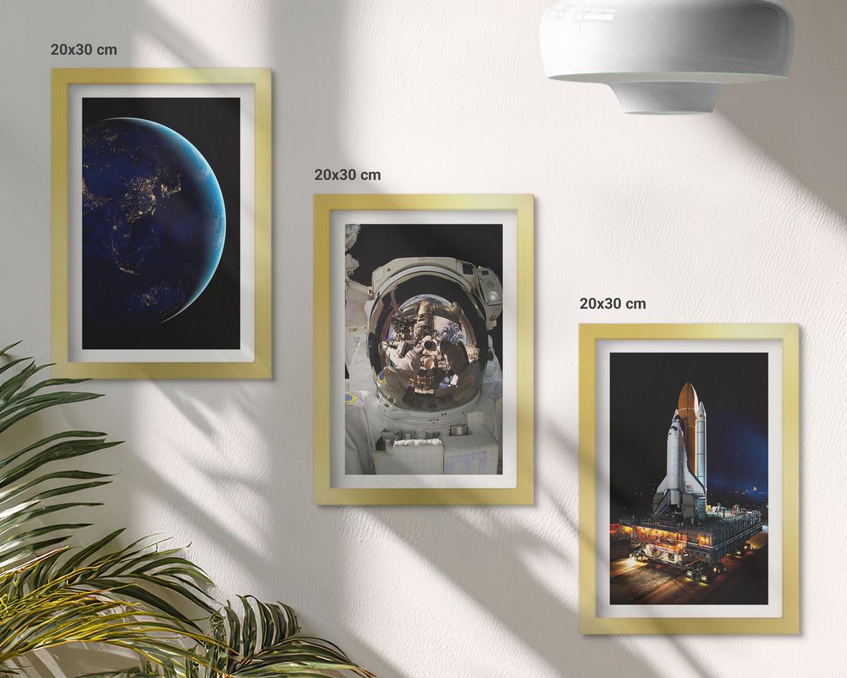 BILDER SET 3er Set - 20x30 cm Goldrahmen - Weltraum Erde Astronaut Rakete - Goldfarben, Kunststoff (20/30cm) - TULUP