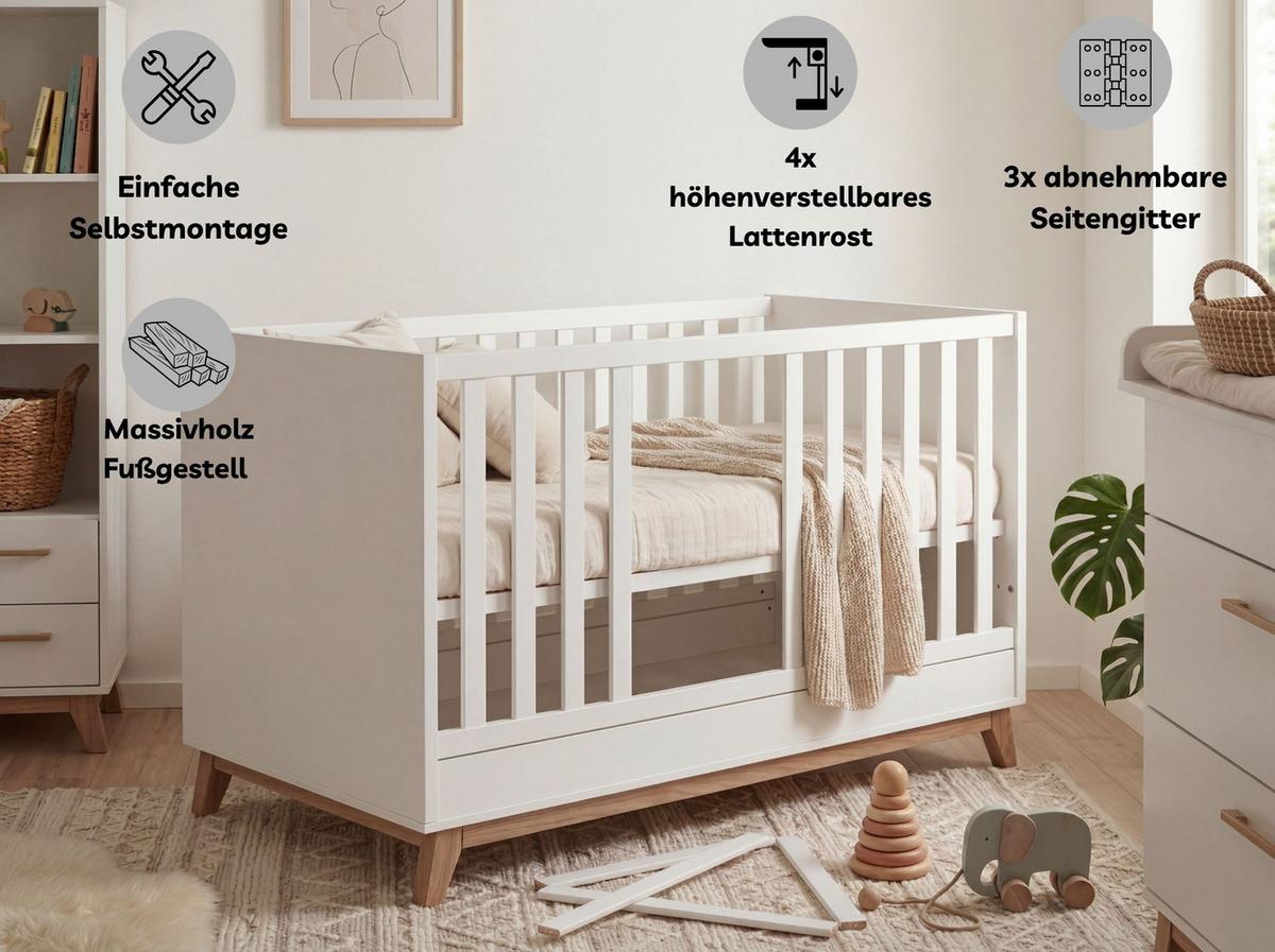BABYZIMMER Mega-Set LINA 6-tlg. - Walnussfarben/Weiß, Holz/Holzwerkstoff (1/1/1cm) - arthur berndt