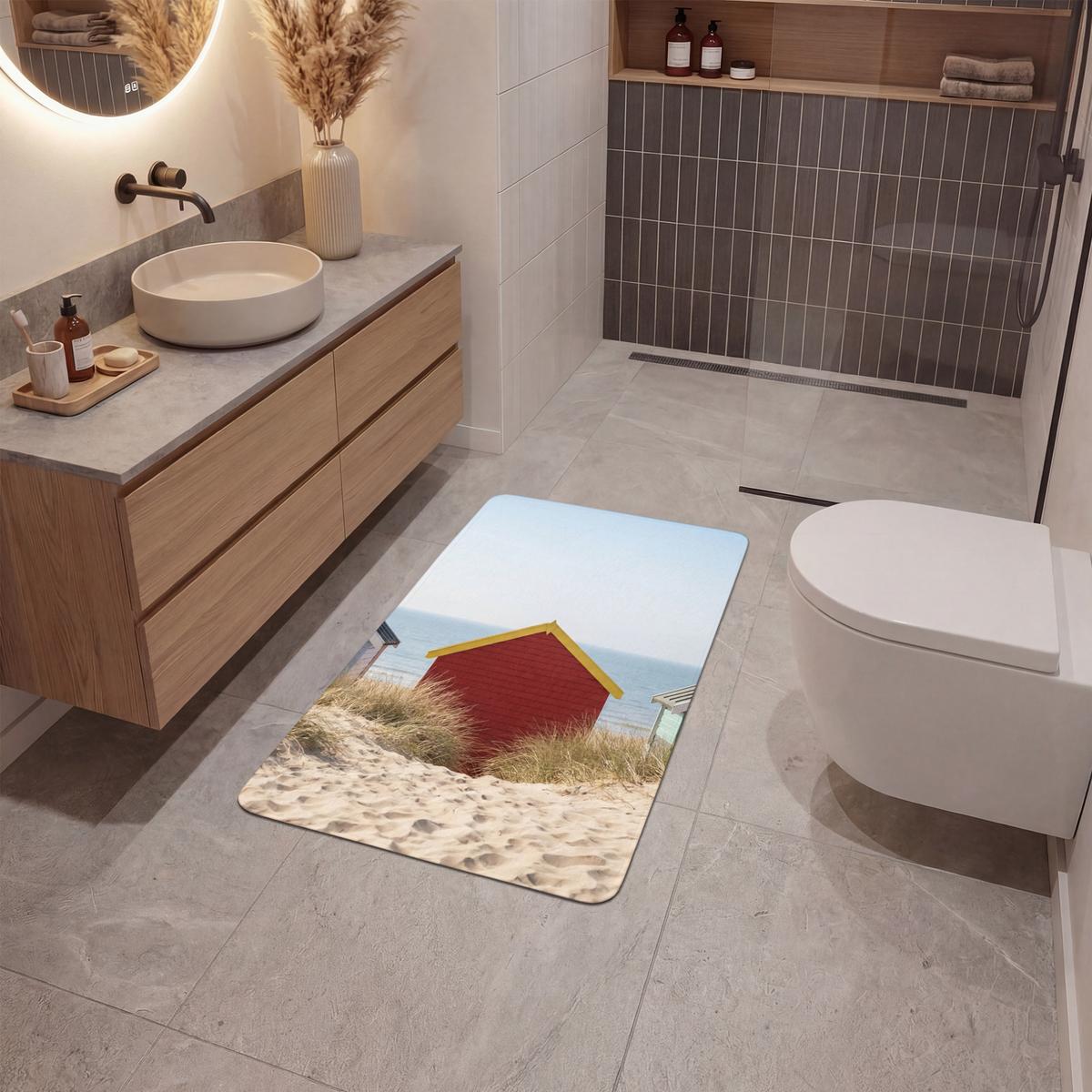 BADEMATTE Strand - Ferienhäuser - Farbenfroh - Dünen 60x90 cm - Multicolor, Textil (60/90cm) - OnlyWow