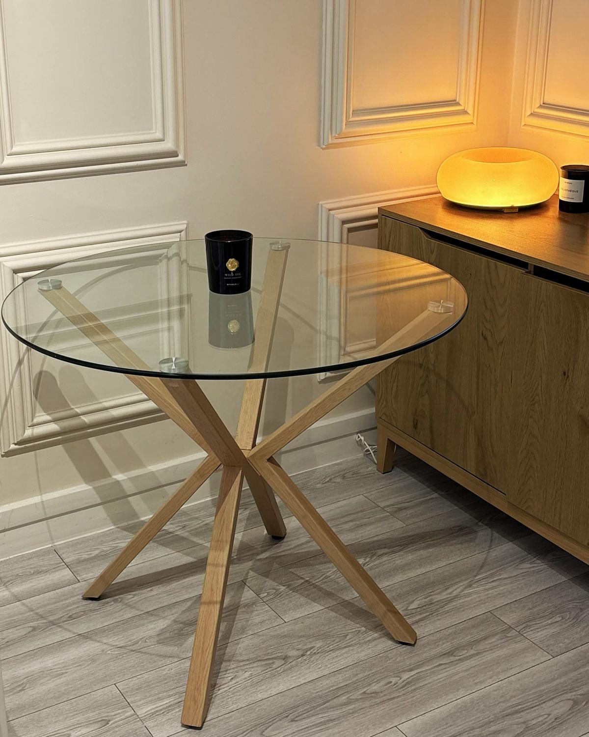 ESSTISCH 90/90/75 cm Transparent, Hellbraun Rund Altura - Transparent, Glas (90/90/75cm) - Beliani