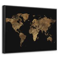LEINWAND Bilder mit Rahmen - Weltkarte - Gold - Luxus - Erde - Schwarz - 40x30 - Goldfarben, Textil (40/30cm) - MuchoWow