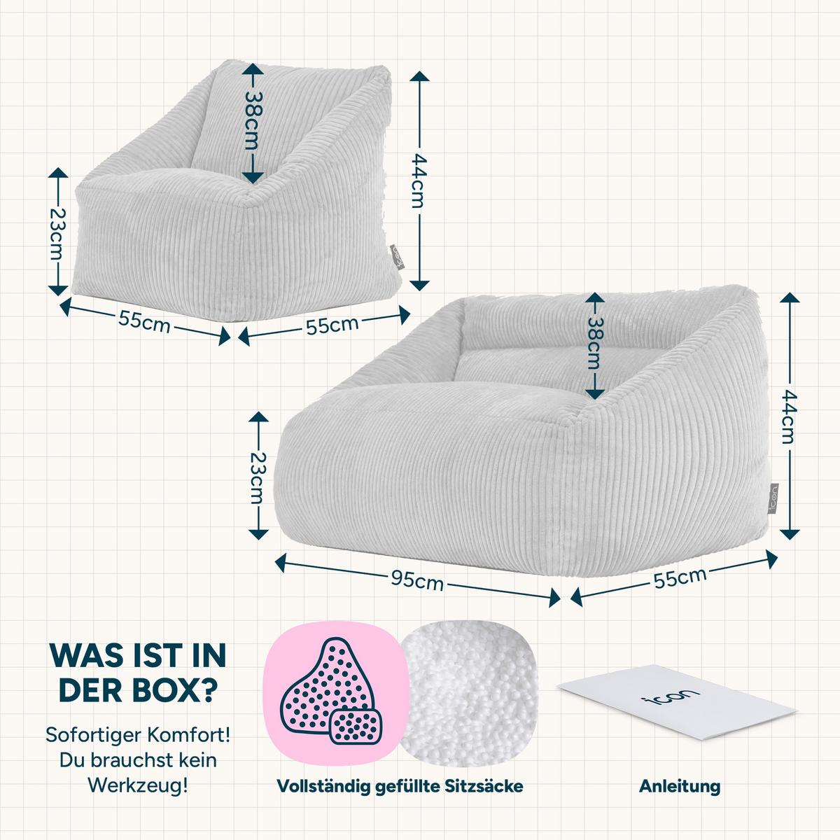 KINDERSOFA mit Sitzsack Sessel Cecilia - Beige, Textil (140/44/55cm) - icon