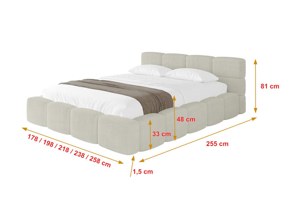 POLSTERBETT mit Bettkasten und Lattenrost, Bett mit Kopfteil, Boxbett ohne Matratze, Doppelbett mit Stauraum - NATA-v1 200x200 Creme - Ecru, Holzwerkstoff/Textil (200/200cm) - ALTDECOR