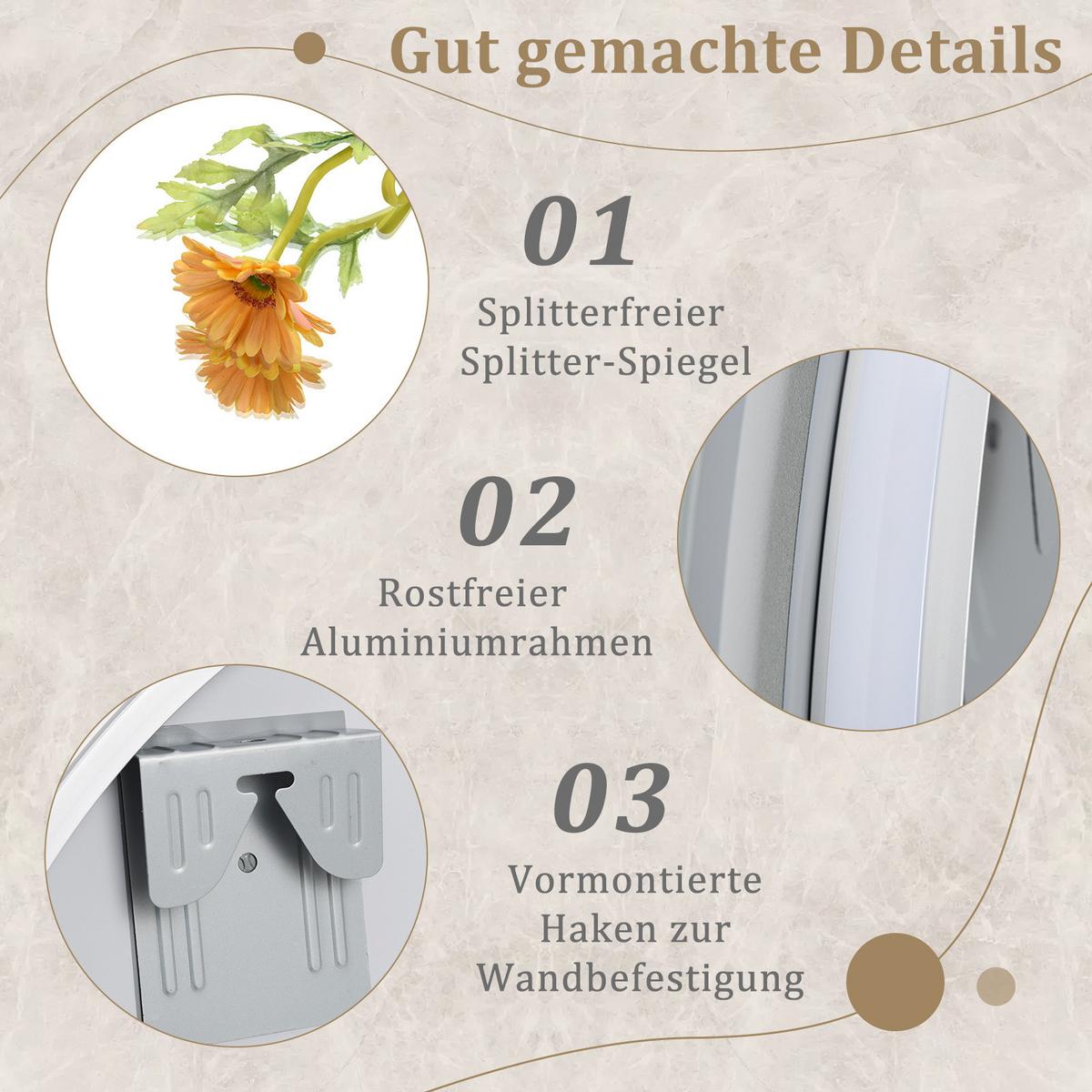 BADEZIMMERSPIEGEL Silber - Silberfarben, Glas (60/3/60cm) - COSTWAY