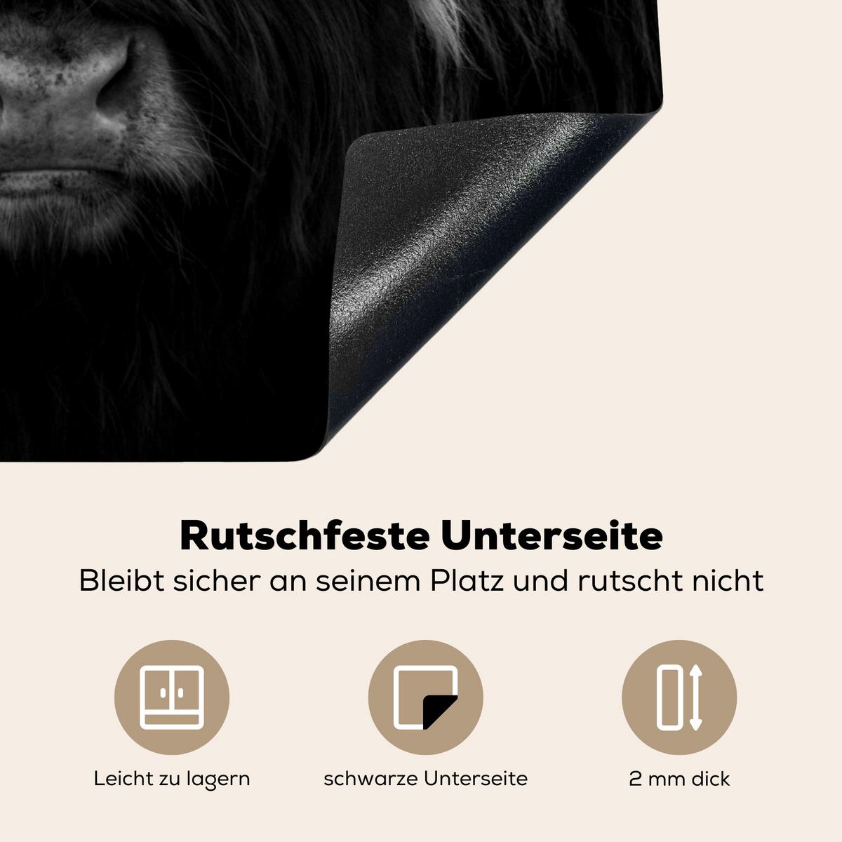 HERDABDECKPLATTE Schottischer Highlander - Kuh - Schwarz - Weiß - Tiere Abdeckung Ceranfeld 57.6x51.6 cm - Schwarz, Kunststoff (57.6/51.6/0.2cm) - MuchoWow